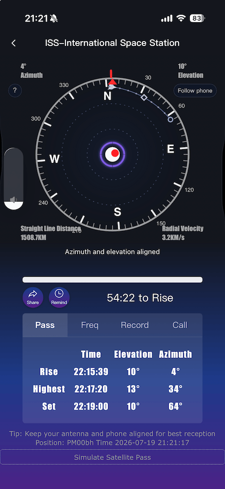 Satellite pass radar and pointing guidance