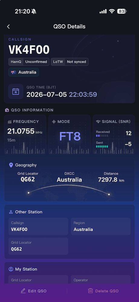 QSO history and cloud synchronization